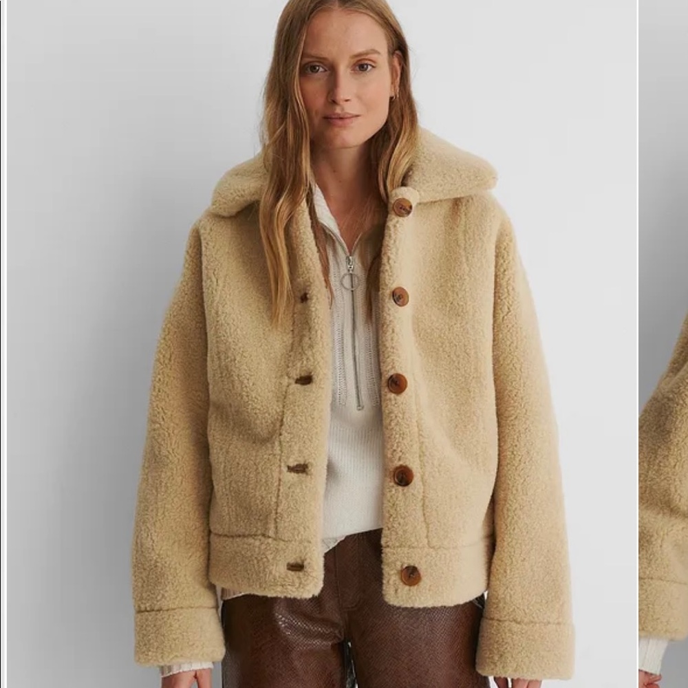 Mango faux shearling jacket camel/beige